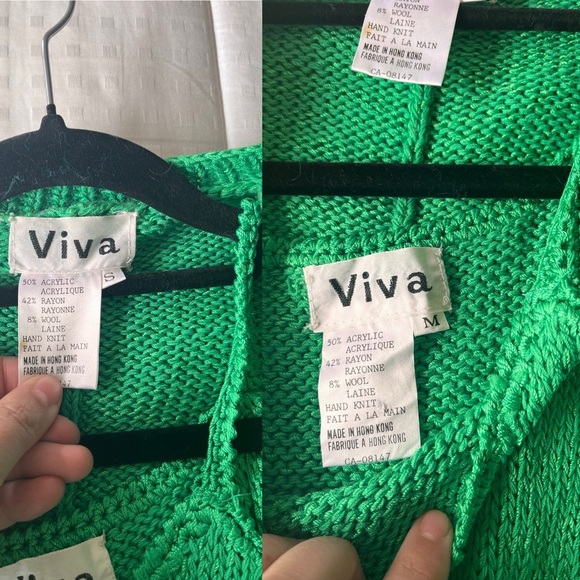 Vintage 80s Hand Knit Green Pearl Embellished Elegant Twinset S/M - Picture 10 of 16